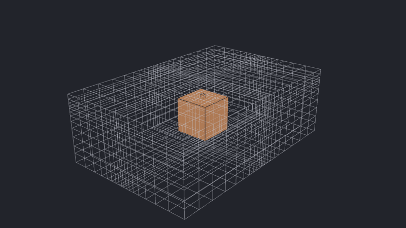 A small orange cube attached to the top of the larger cuboid like a screw head, with fine mesh spacing around it.