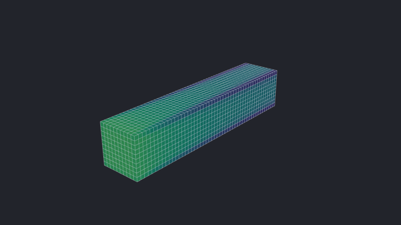 Solved duct colored by speed, with faster flow away from the walls.